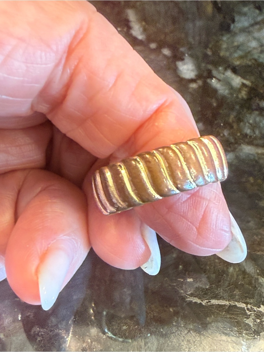 Textured Ribbed Gold Ring for Women - Picture 2 of 3
